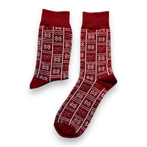 African socks / Afro socks / Bogolan socks - Dark Red