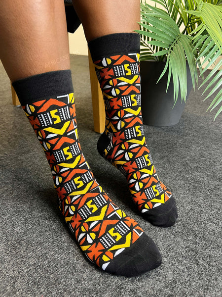 Afrikaanse sokken / Afro socks set BAMABARA met tasje - Set van 4