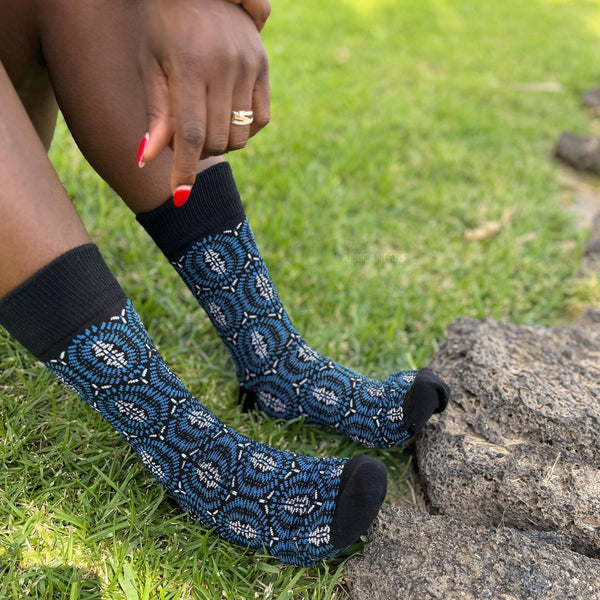 Chaussettes africaines / chaussettes afro - Lot de 3 paires - Bleu