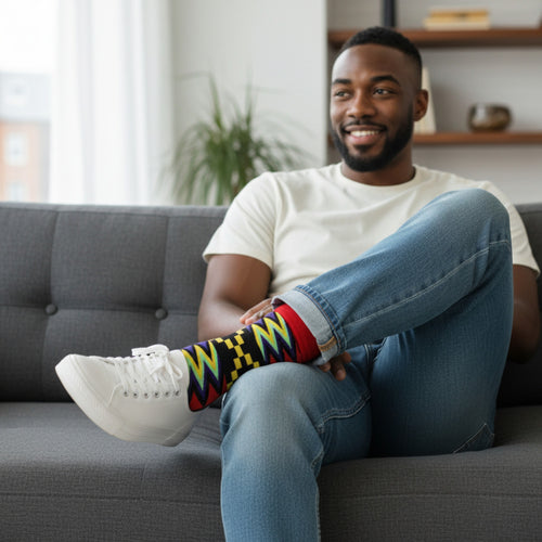 Afrikaanse sokken / Afro sokken / Kente sokken - Zwart / Rood / Paars