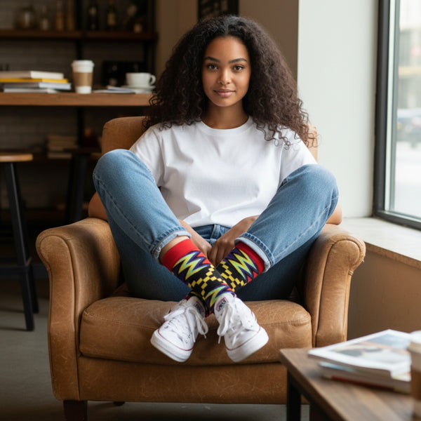 Chaussettes africaines / Ensemble de chaussettes afro OHENEBA en pochette - Lot de 4 paires