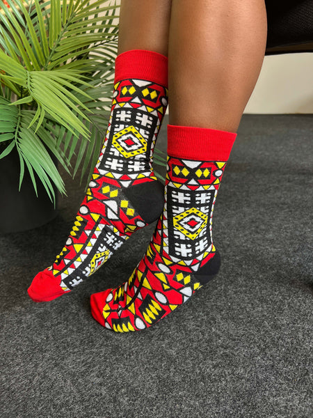 Afrikaanse sokken / Afro socks set SANKOFA met tasje - Set van 5 