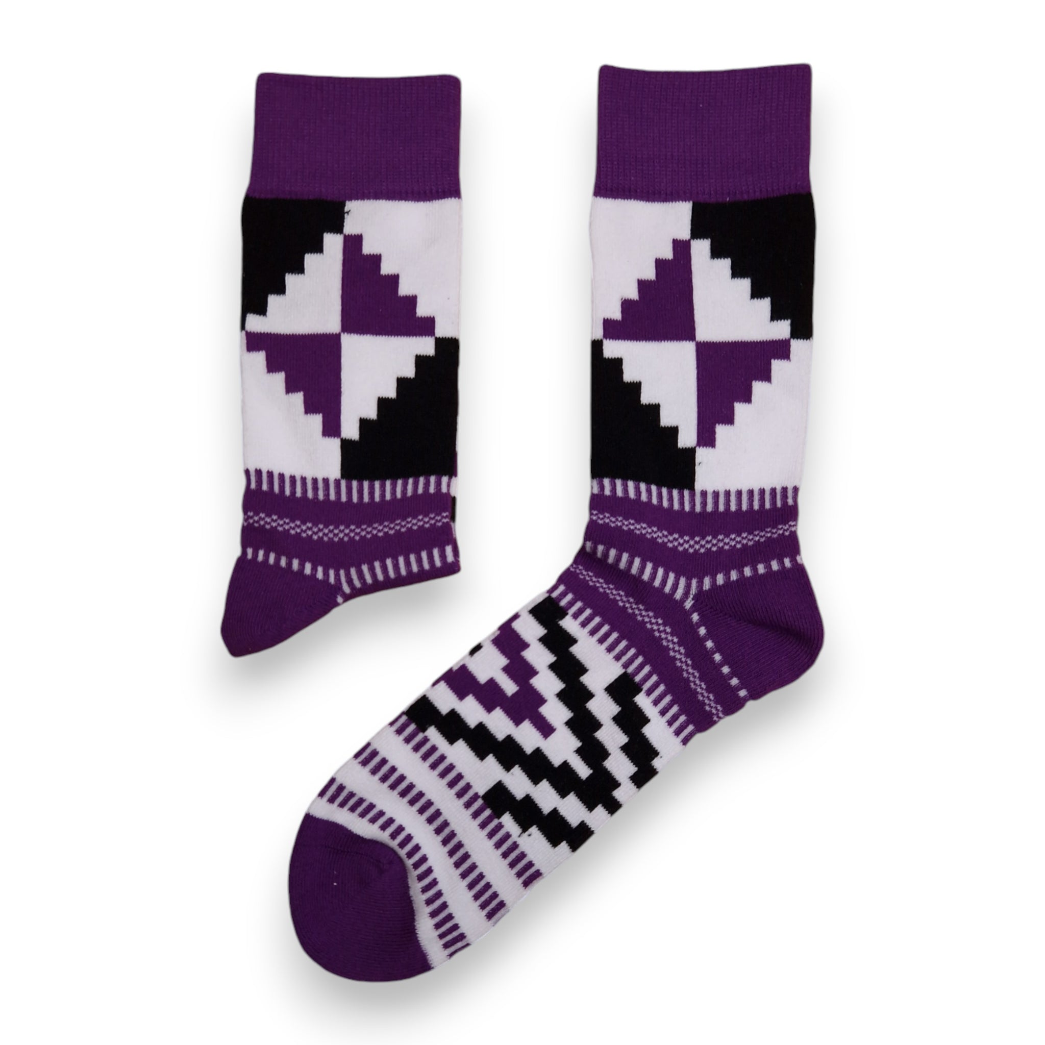 African socks / Afro socks / Kente socks - White Purple