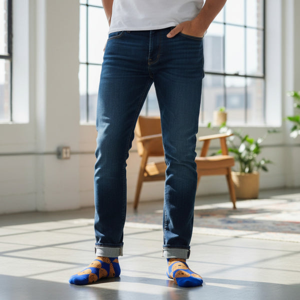 Chaussettes africaines / chaussettes afro / chaussettes kente - Bleu Jaune Circles