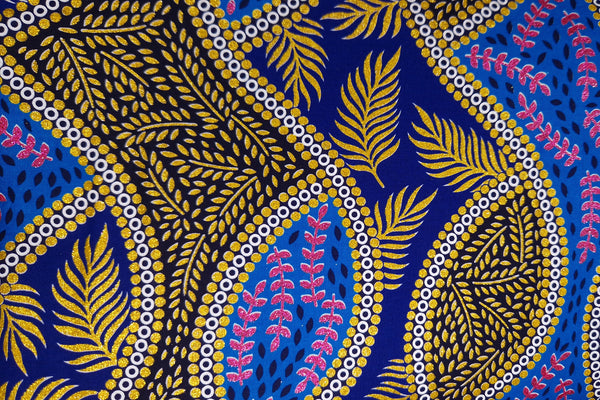 African print fabric - Exclusive Embellished Glitter effects 100% cotton - SP-8008 Gold Blue