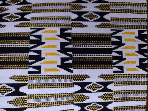 African print fabric - Exclusive Embellished Glitter effects 100% cotton - SP-8012 Kente Gold White