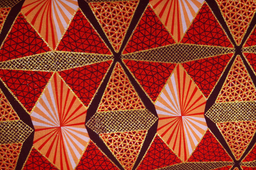 African print fabric - Exclusive Embellished Glitter effects 100% cotton - SP-8018 Gold Red