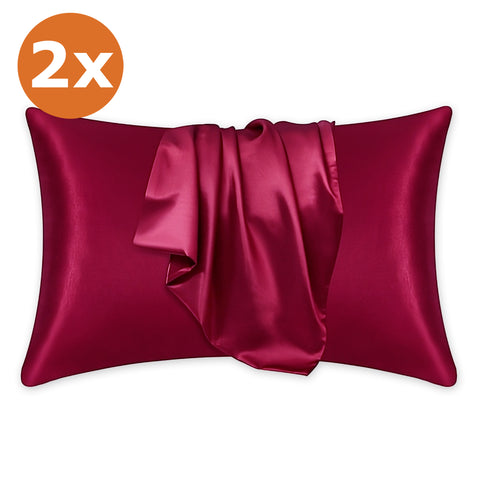 2 PIÈCES - Taie d'oreiller en satin Rouge 60 x 70 cm taille standard - Taie d'oreiller en satin soyeux