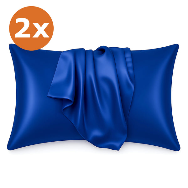 2 STUKS - Satijnen kussensloop Donkerblauw 60 x 70 cm hoofdkussen formaat - Satin pillow case / Zijdezachte kussensloop van satijn