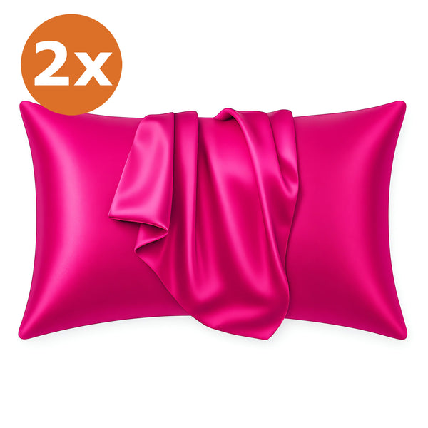 2 STUKS - Satijnen kussensloop Fuchsia 60 x 70 cm hoofdkussen formaat - Satin pillow case / Zijdezachte kussensloop van satijn