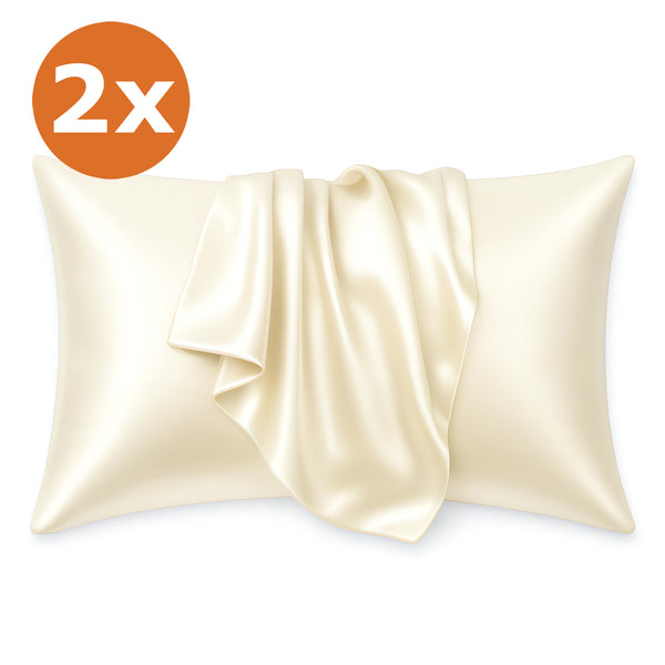 2 STUKS - Satijnen kussensloop Ivoor 60 x 70 cm hoofdkussen formaat - Satin pillow case / Zijdezachte kussensloop van satijn