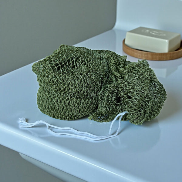 African net sponge / African exfoliating net / Sapo sponge - Army green