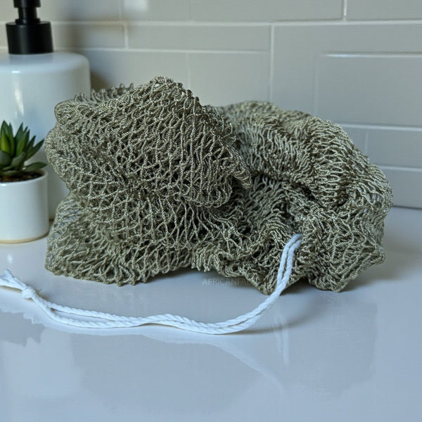 Afrikaanse spons / net sponge - traditionele SAPO spons / scrub spons - Olijfgroen