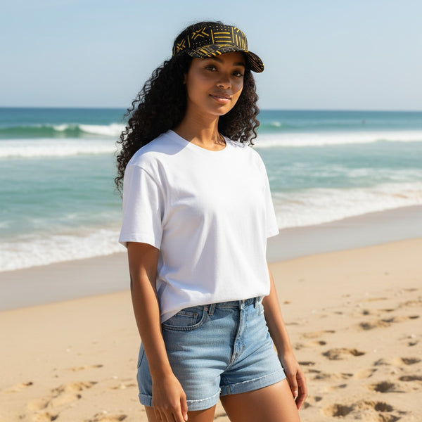 Casquettes pare-soleil à imprimé africain - Noir / Jaune bogolan