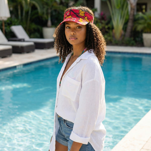 Casquettes pare-soleil à imprimé africain - Rouge Botanical Flow