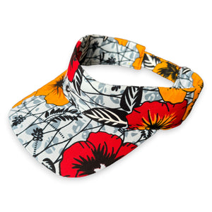 African print Sun visor cap - Light Grey / red Flowers