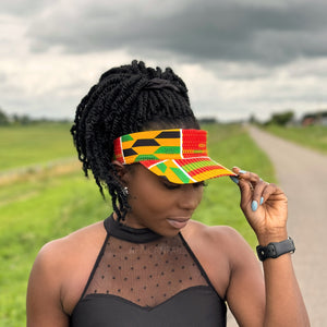 Casquettes pare-soleil à imprimé africain - Kente vert / jaune