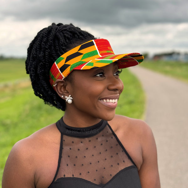 African print Sun visor cap - Green / yellow Kente