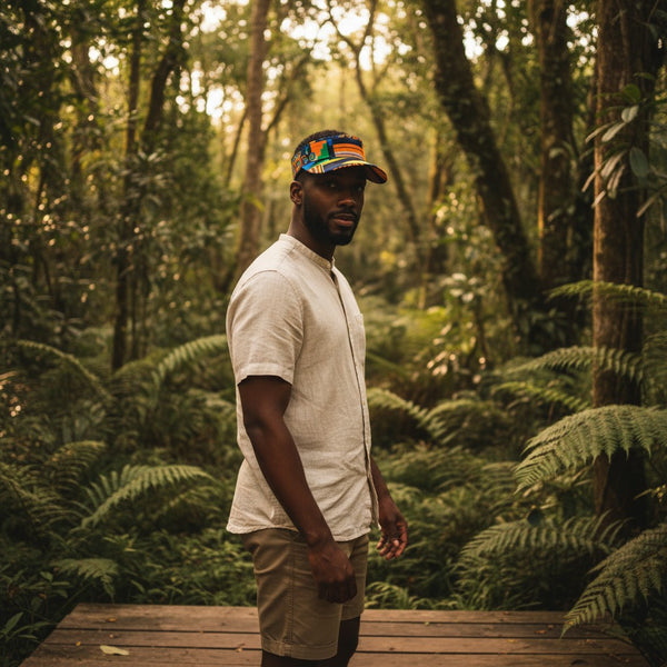 Casquettes pare-soleil à imprimé africain - Blauw / oranje kente