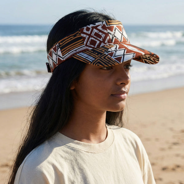 African print Sun visor cap - Brown Bogolan Mosaic