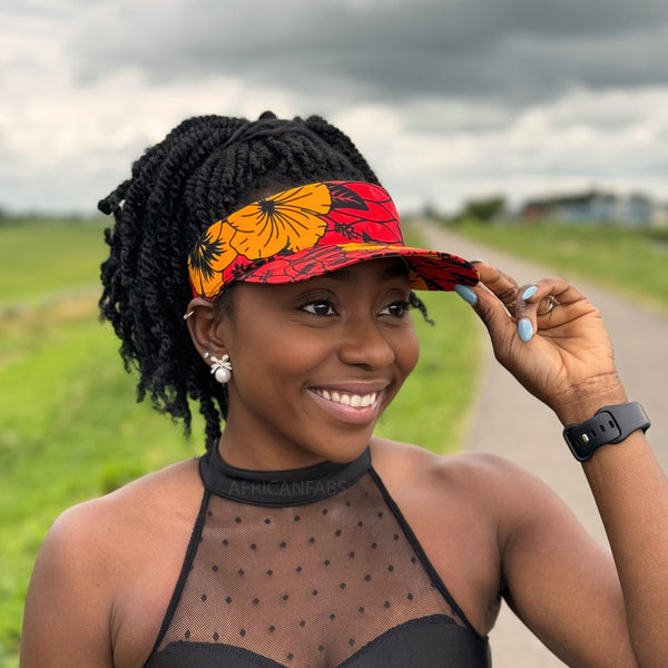 Casquettes pare-soleil à imprimé africain - Fleurs rouges / jaunes