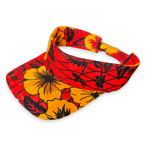 Zonneklep / Pet met Afrikaanse print - Rood / geel Bloemen