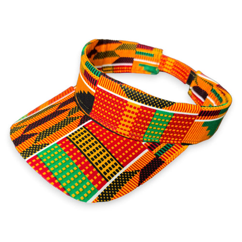 Zonneklep / Pet met Afrikaanse print - Oranje / groene kente