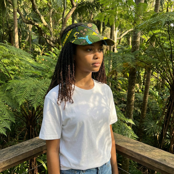 African print Sun visor cap - Dark Green Botanical Flow