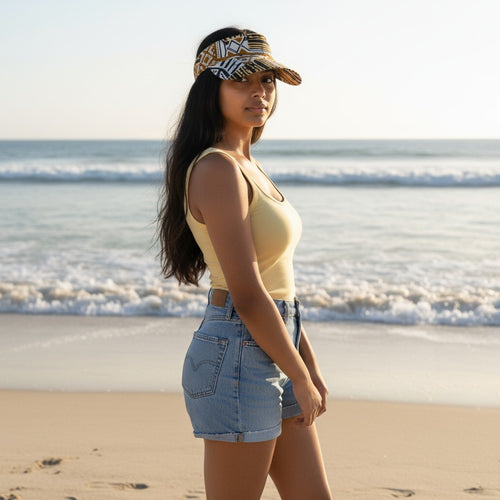 Casquettes pare-soleil à imprimé africain - Couleur sable Bogolan Mosaic