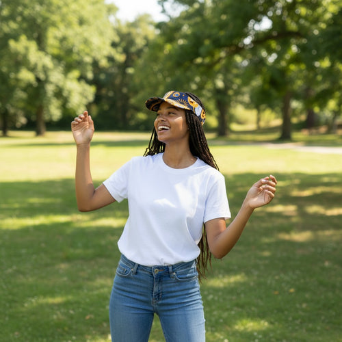 Casquettes pare-soleil à imprimé africain - Bleu marine Jaune Paisley