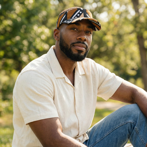 African print Sun visor cap - Brown & Beige Bogolan