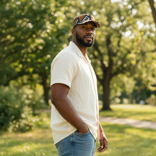 Casquettes pare-soleil à imprimé africain - Bogolan brun et beige