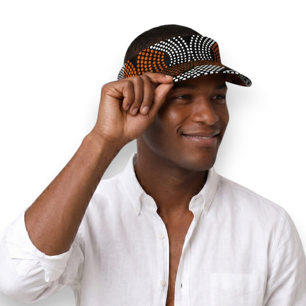 Casquettes pare-soleil à imprimé africain - Marron Blanc Wave Pattern