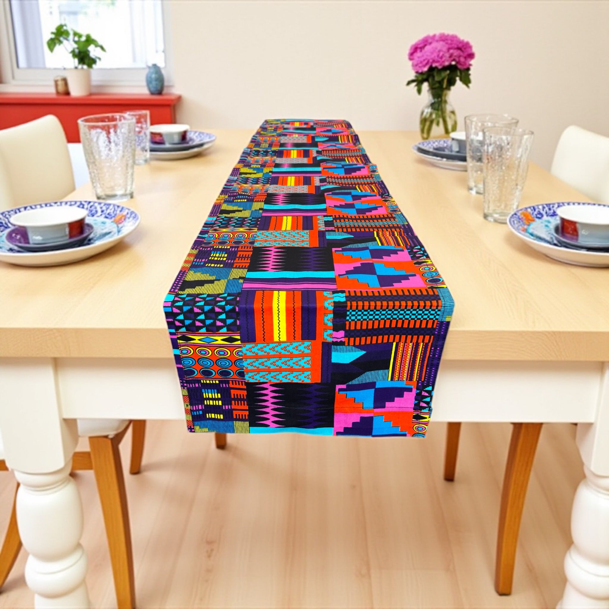 Chemin de table africain / nappe - Violet / Rose Kente