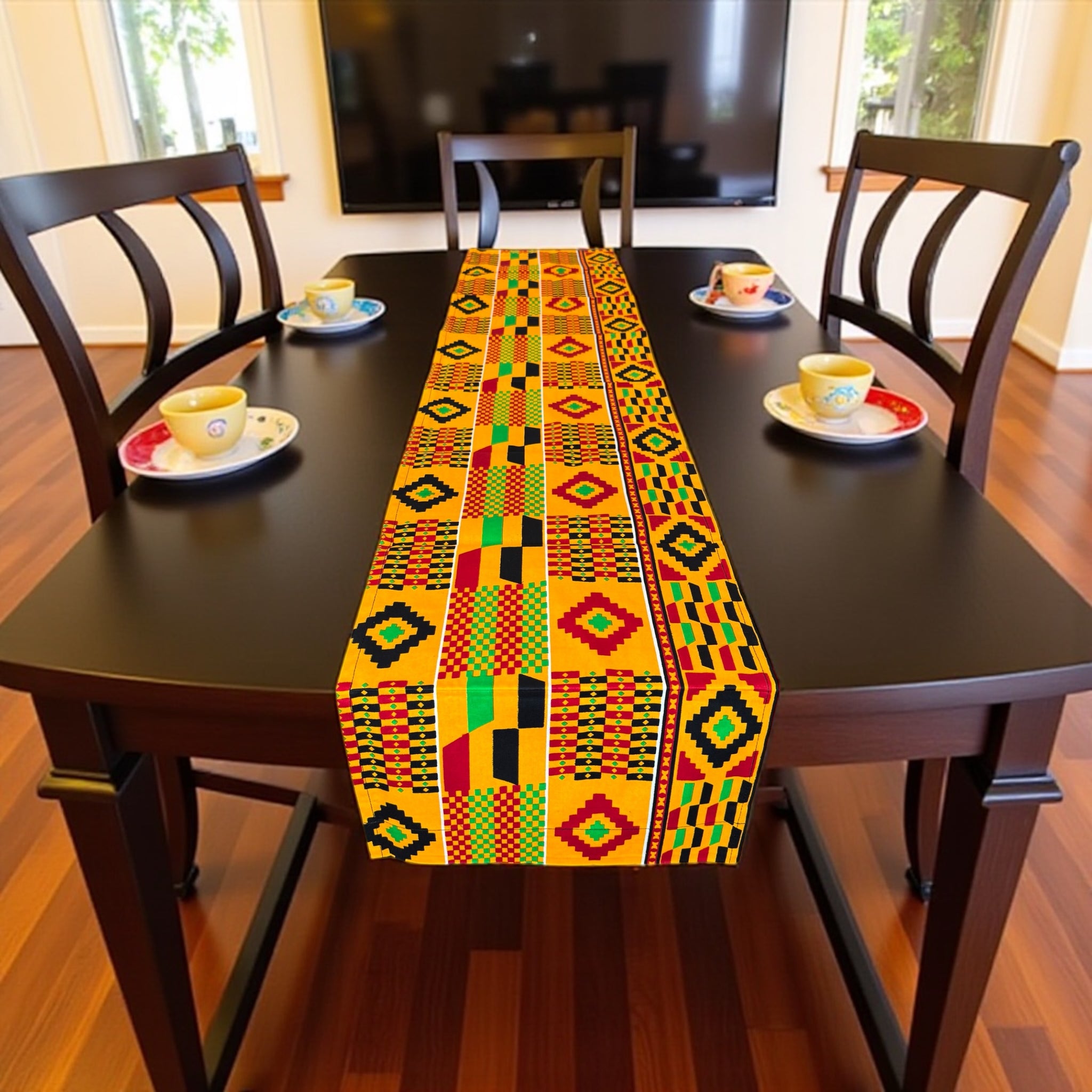 Chemin de table africain / nappe - Orange Kente