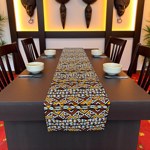Chemin de table africain / nappe - Marron Bogolan