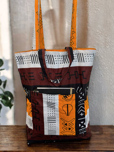 Sac cabas imprimé africain - Marron foncé / Jaune Bogolan Symbols - Sacs fourre-tout / Sac en Toile en coton réutilisable