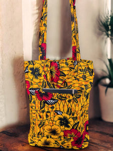 Sac cabas imprimé africain - Jaune Flowers - Sacs fourre-tout / Sac en Toile en coton réutilisable