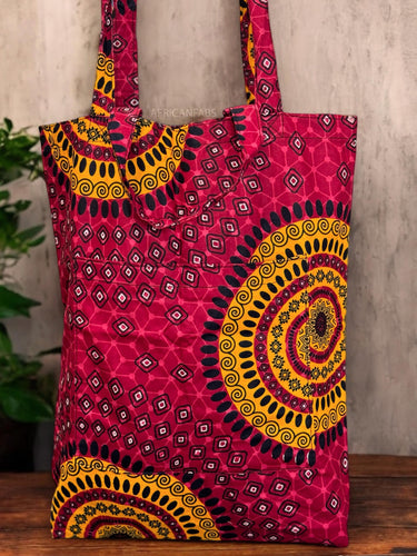 Shopper bag with African print - Red Dotted Patterns - Reusable Cotton Tote Bag