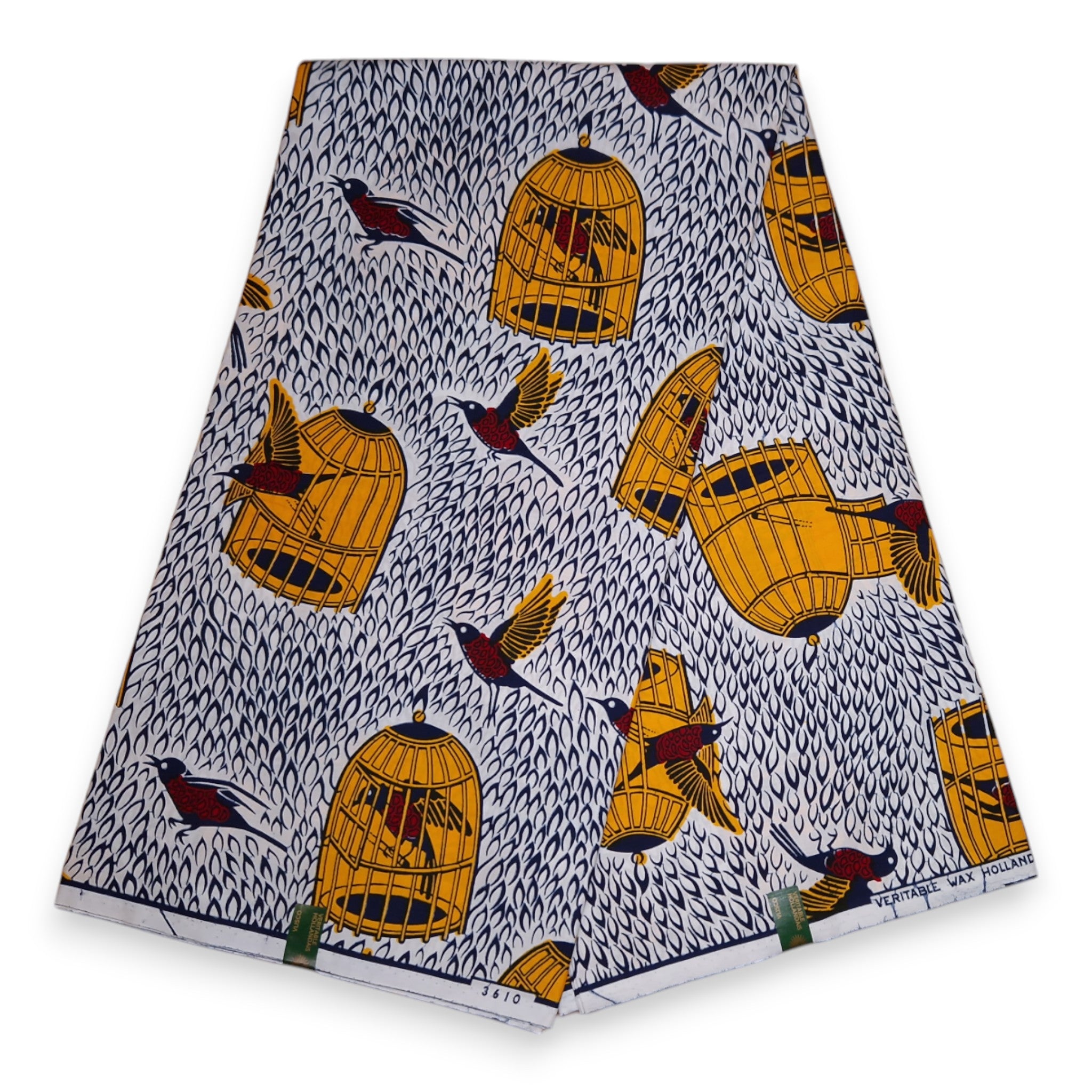 VLISCO stof Hollandais Afrikaanse Wax print - Wit gele Vogel in een kooi VL03610-041