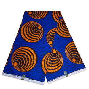 VLISCO stof Hollandais Afrikaanse Wax print - Blauw Oranje Shells
