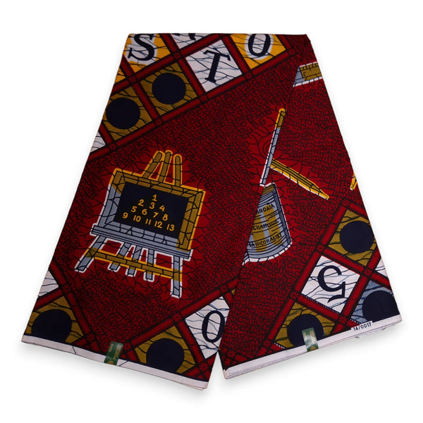 VLISCO stof Hollandais Afrikaanse Wax print - Donkerrood ABC Alphabet VL00017-294