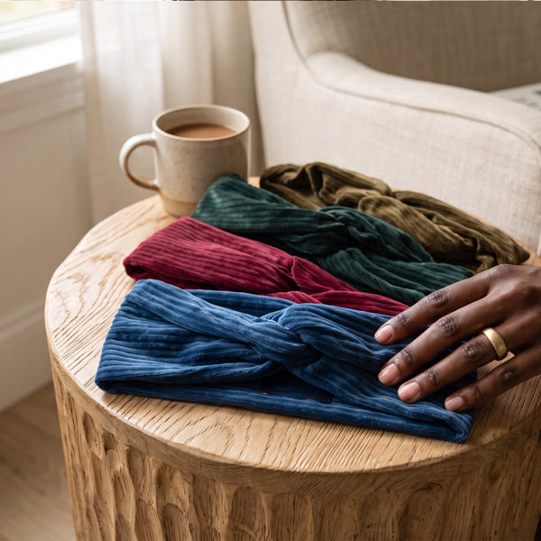 Haarband met buigbare metaaldraad - Groen Corduroy Fabric