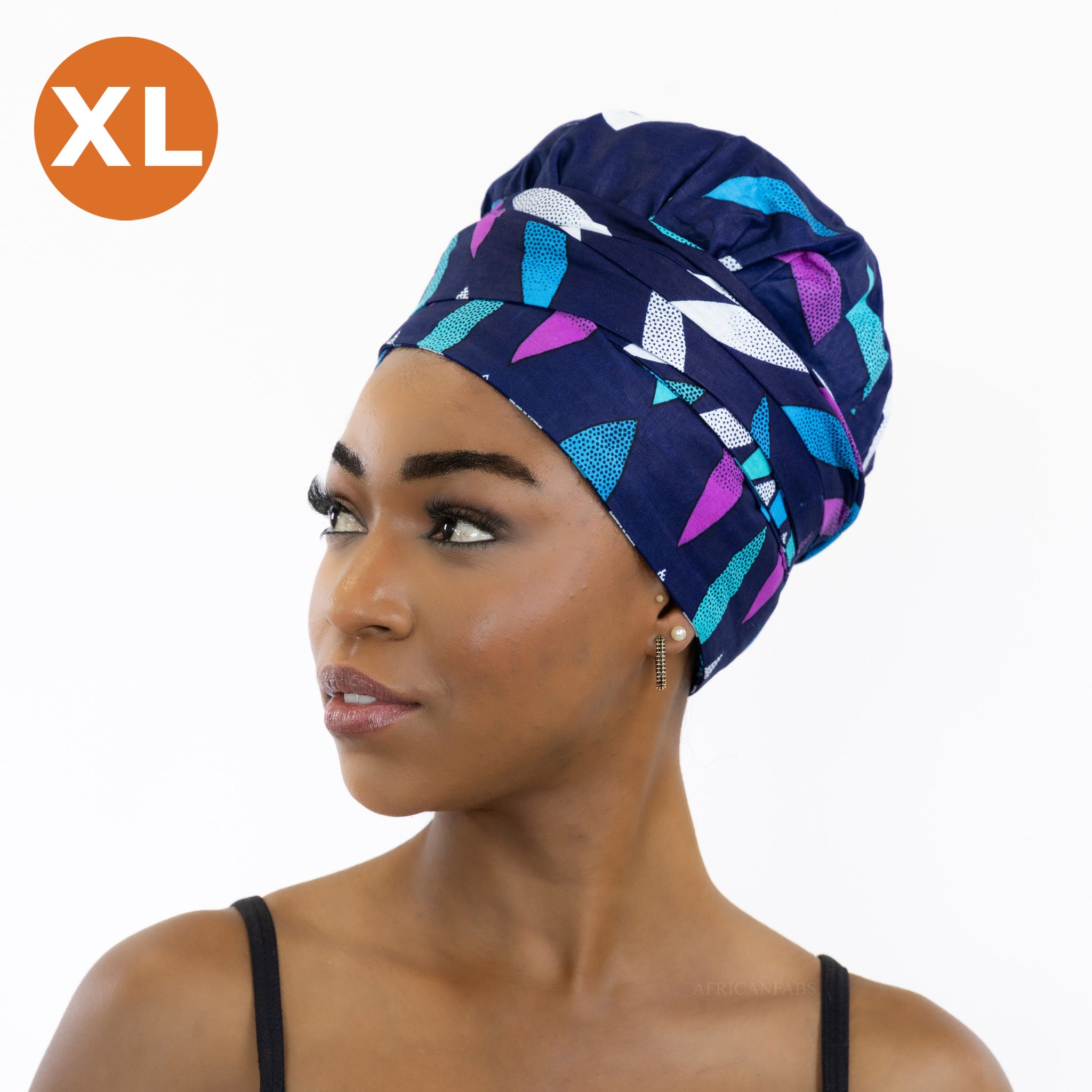 XL Easy headwrap / hoofddoek - Satijnen binnenkant - Blauw / roze sunburst