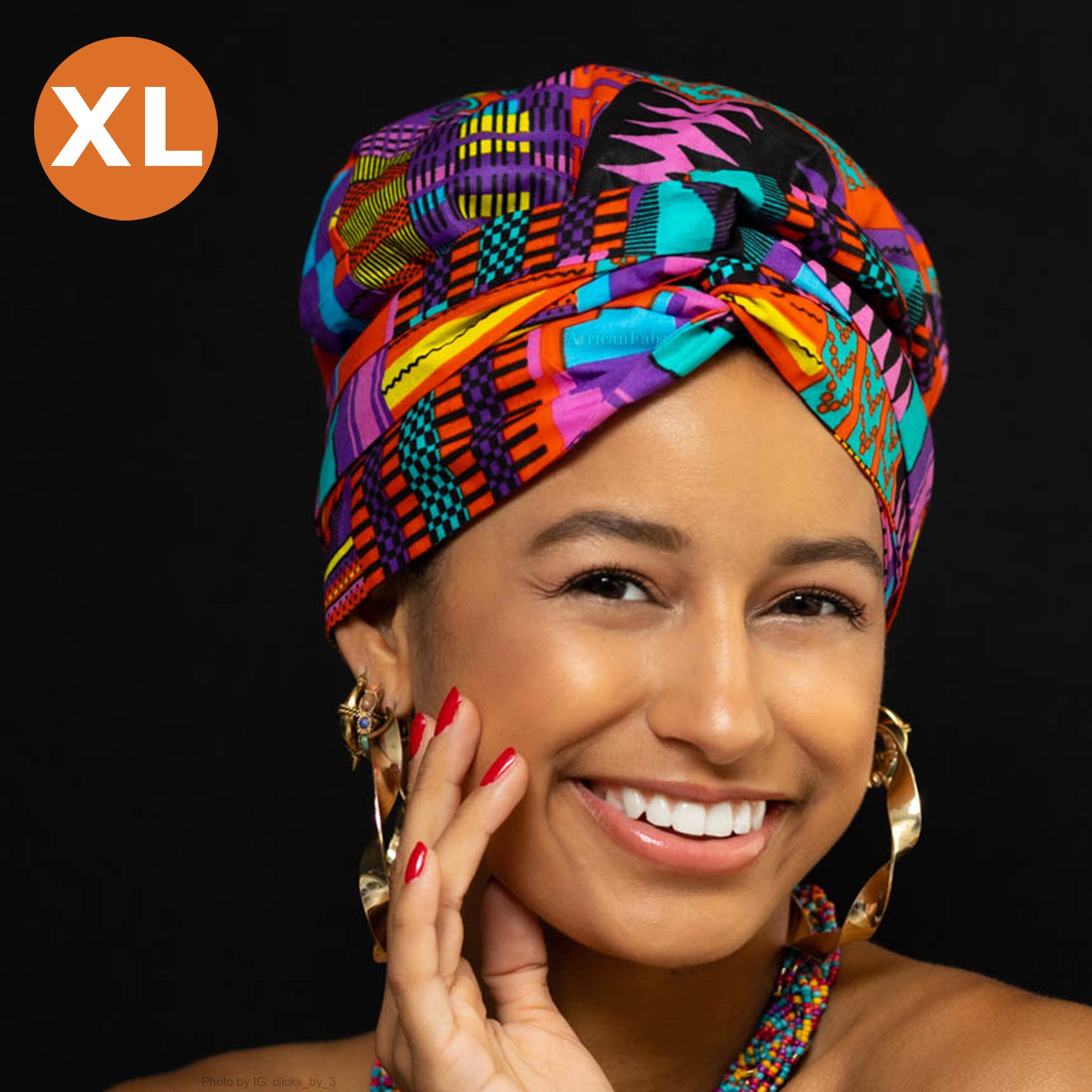 XL Turban facile - Bonnet en satin - Blau / Rosa Kente