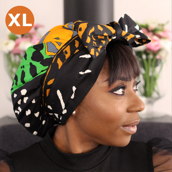 XL Turban facile - Bonnet en satin - Vert Bogolan