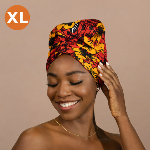 XL Turban facile - Bonnet en satin - Rouge Flowers