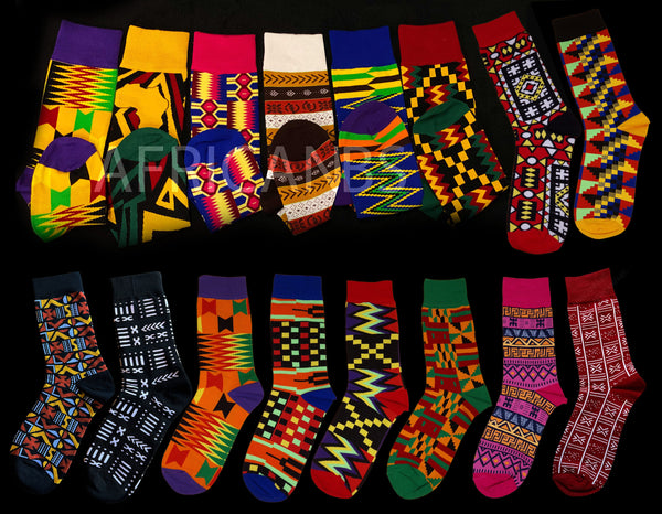 African socks / Afro socks / Kente socks - Black Red Yellow