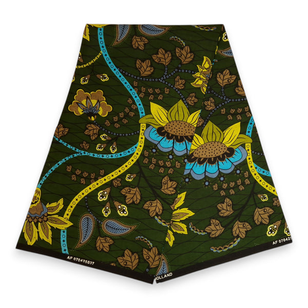 Bucket hat / Vissershoedje met Afrikaanse print - Donkergroen & Geel Botanical Flow - Kinderen & Volwassenen (Unisex)