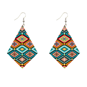 African Print Earrings | Ruitvormig blauw wooden earrings